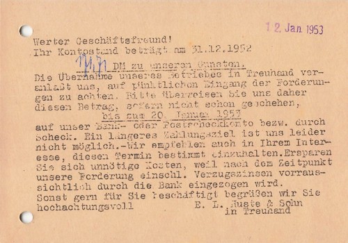 Beleg firmenkorrespondenz 1953 - beleg,