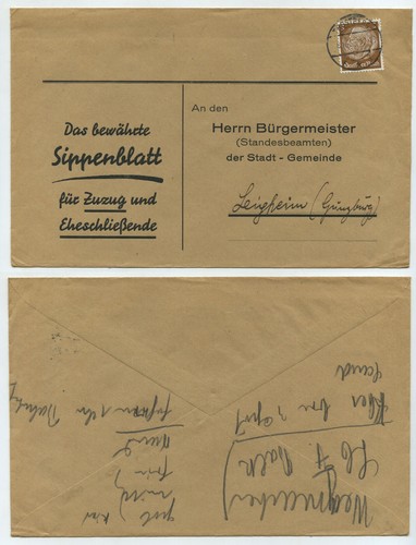 77995 beleg sippenblatt - sippenblatt, für